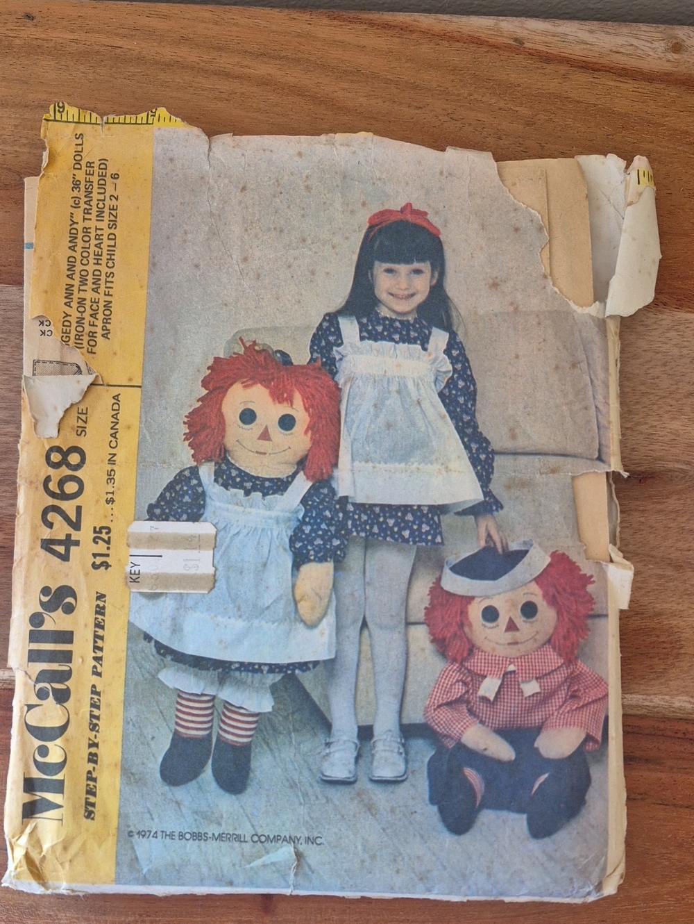 Vintage 1974 McCall's #4268 Giant Raggedy Ann & Andy Doll Pattern - Cut